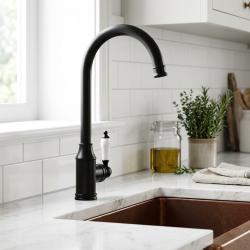 black-kitchen-faucet-with-white-handle